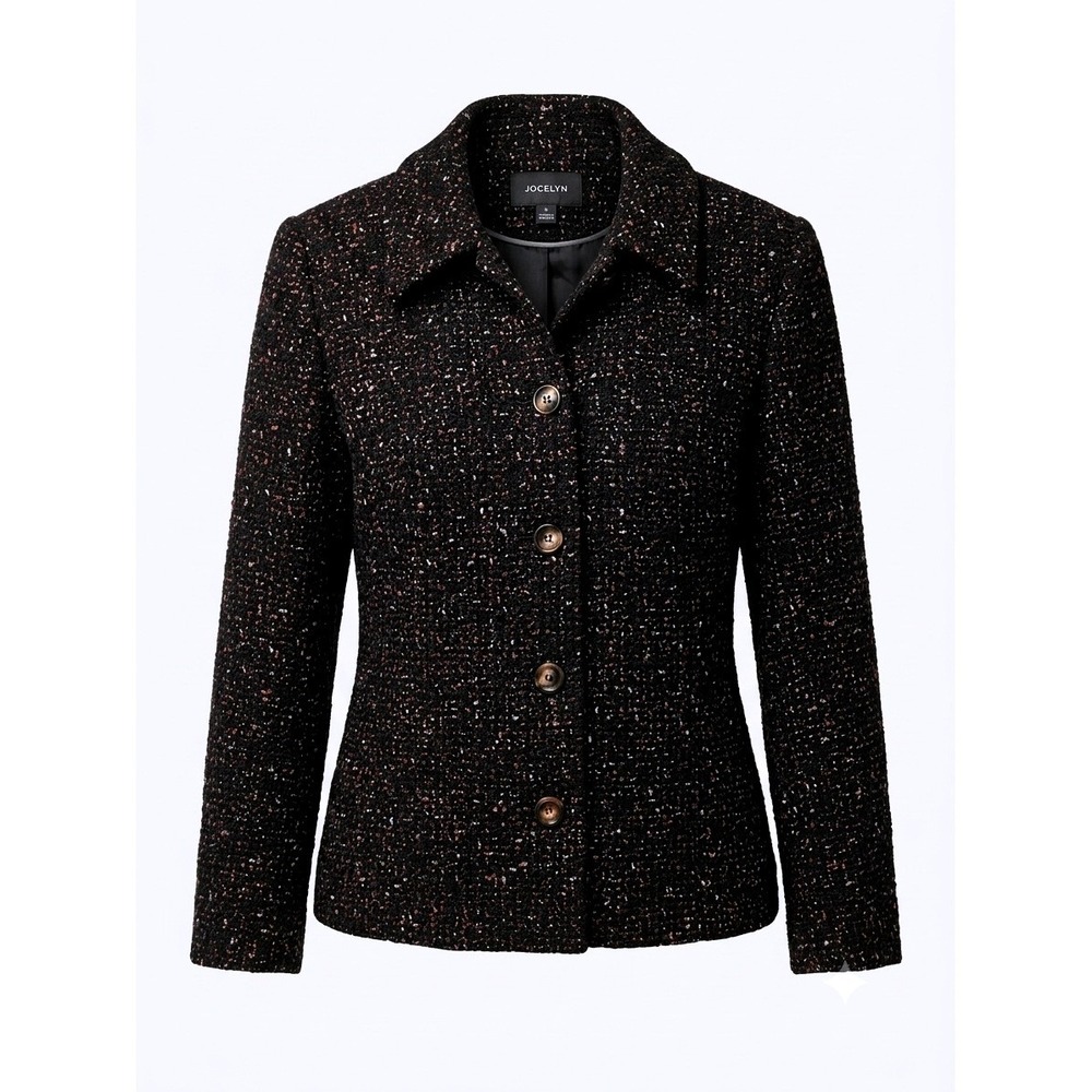 Louben Canada Womens Brown Multi Color Chic Old Money Tweed Button Blazer 10
